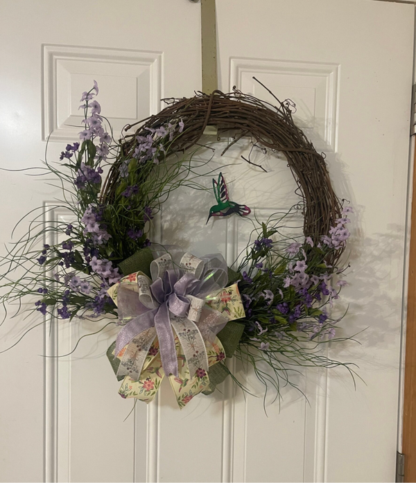Enchanted Grapevine Wreath with Hummingbird Ornament