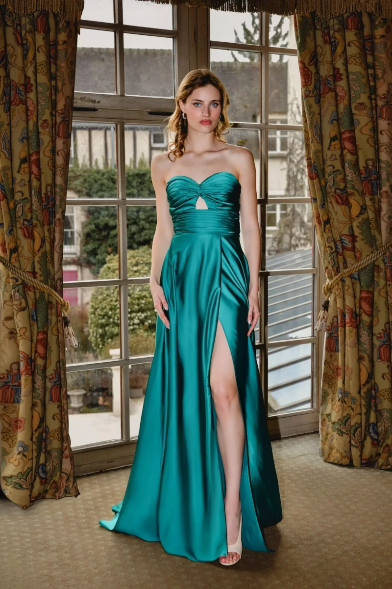Vestido largo de Satén con Abertura VLIPL2266