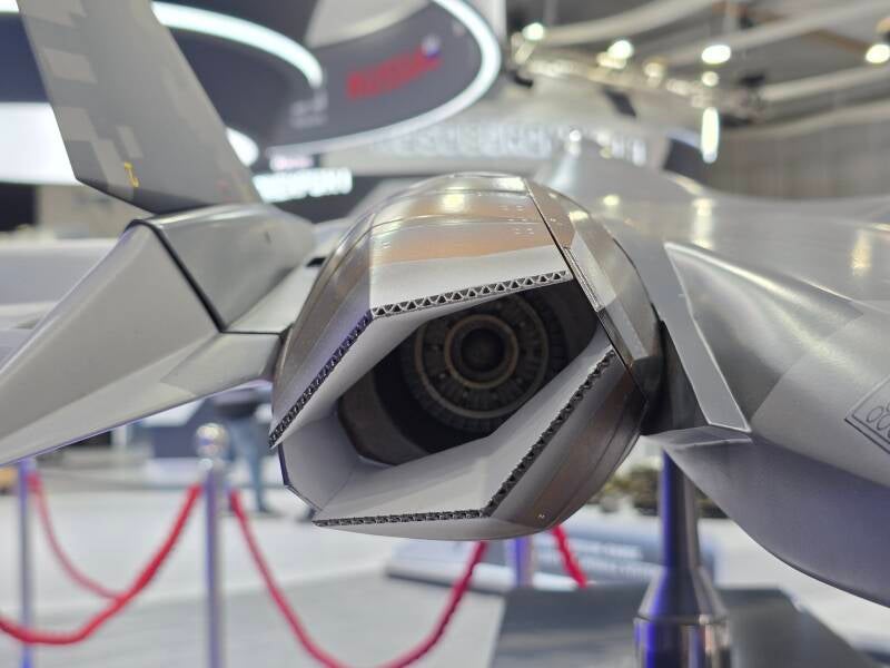 Scale Model of the Sukhoi Su-57E with 2D Thrust Vectoring Nozzles at the 2025 Dubai Airshow