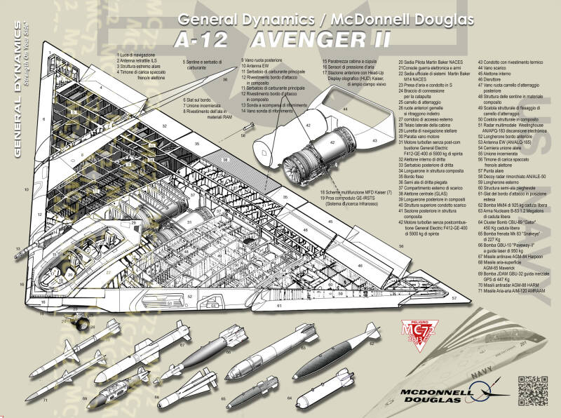 Cutaway Illustration of McDonnell Douglas/General Dynamics A-12A Avenger II