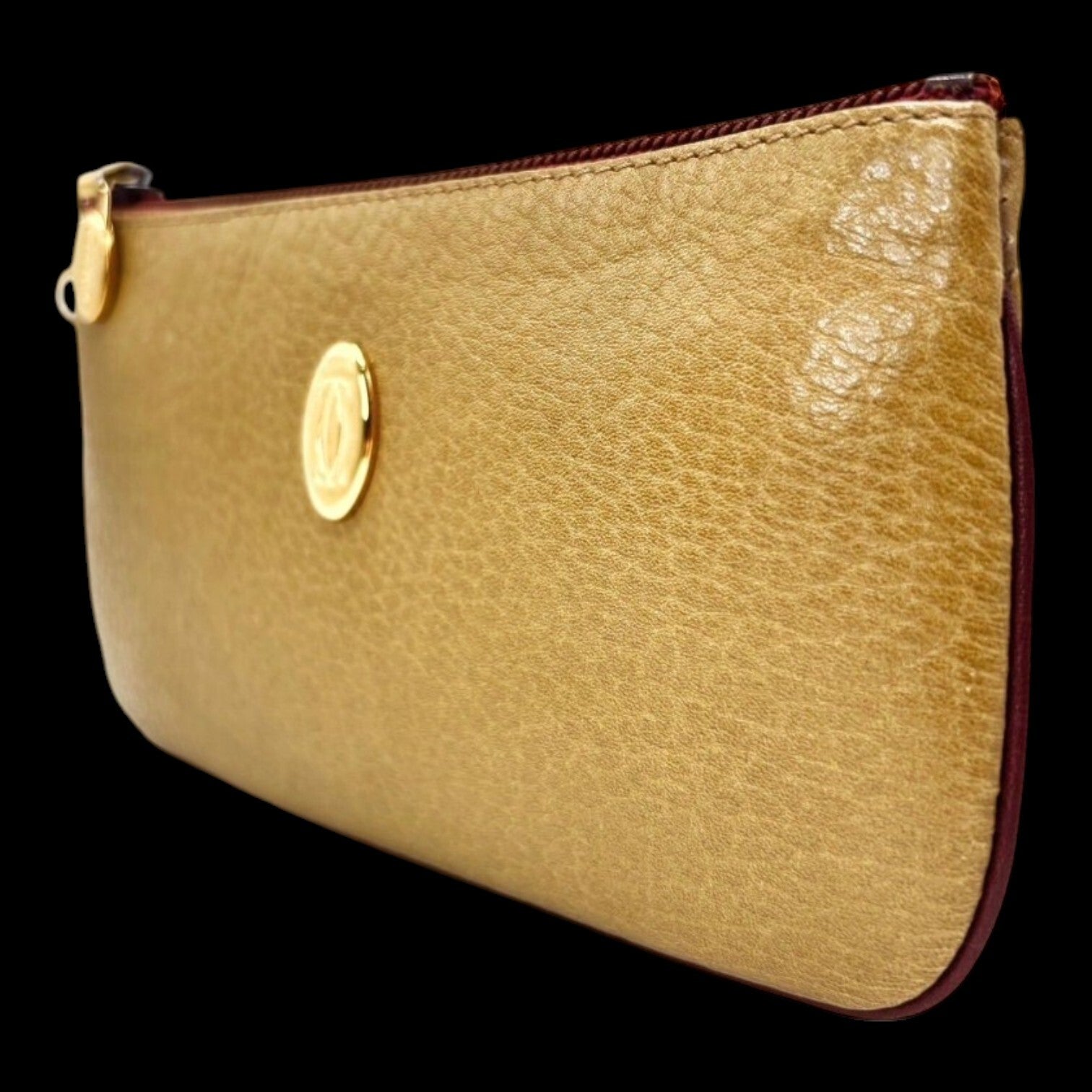 Pochette Cartier cuir grainé beige zippée – Authentifiée vintage