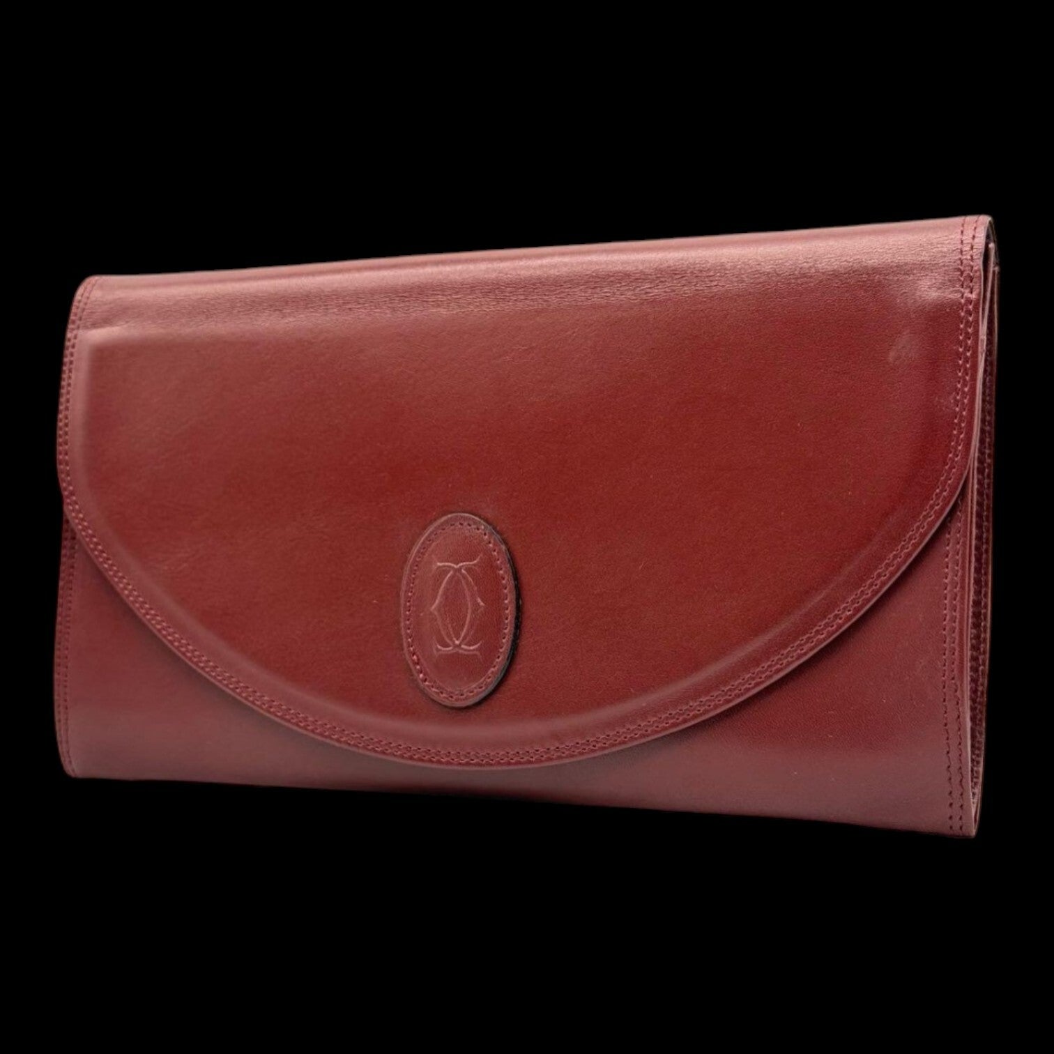 Pochette Cartier cuir bordeaux à rabat (clutch) – Authentifiée vintage