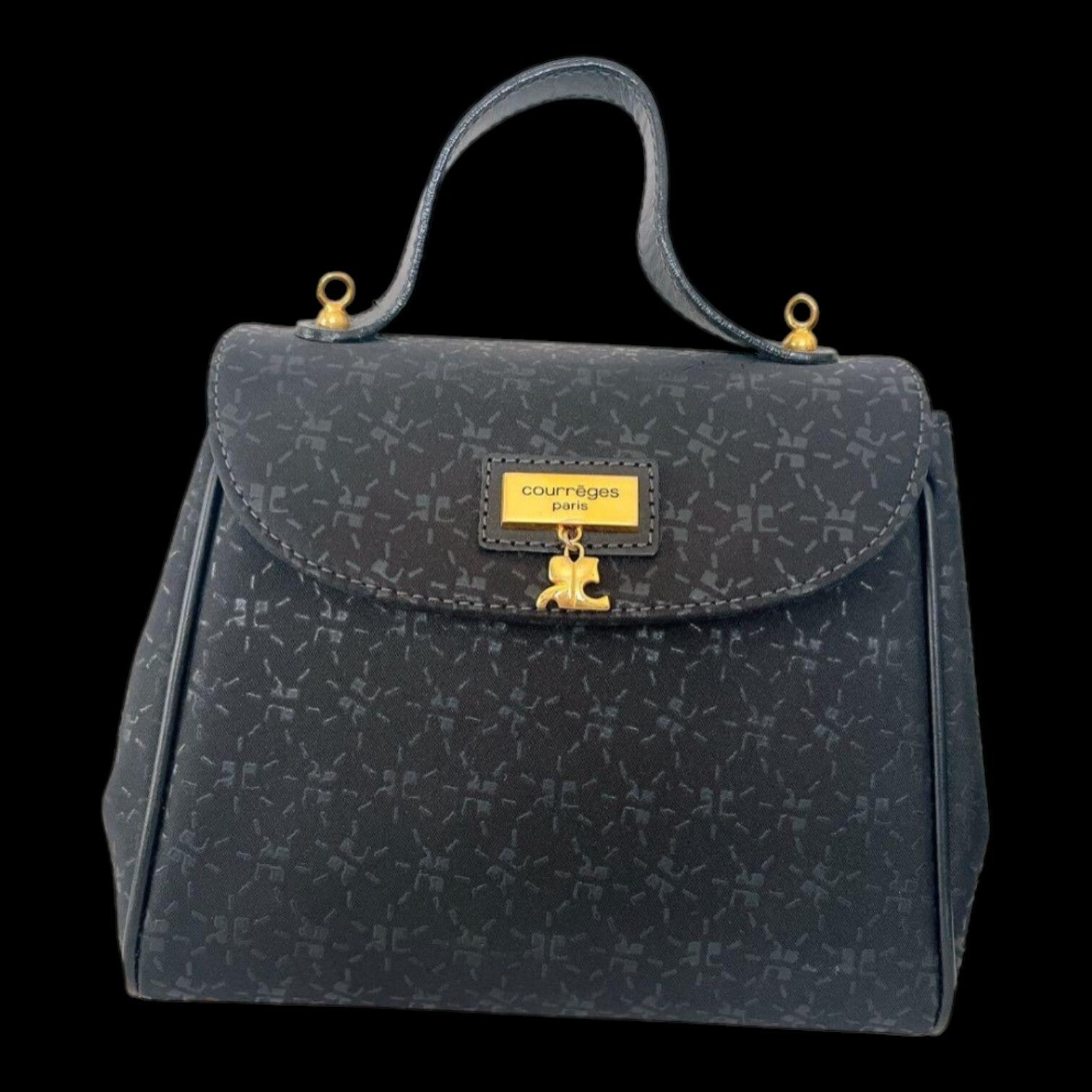 Sac à main vintage toile monogrammée noire à rabat – Style classiqu