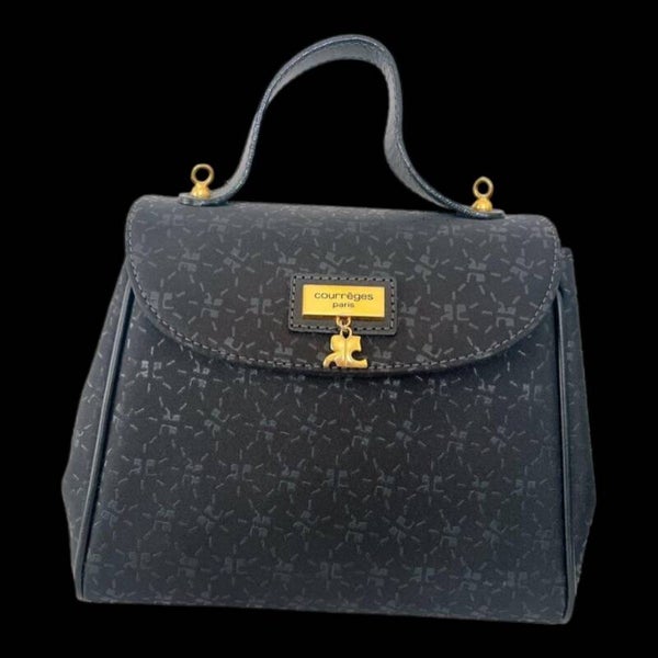 Sac à main vintage toile monogrammée noire à rabat – Style classiqu