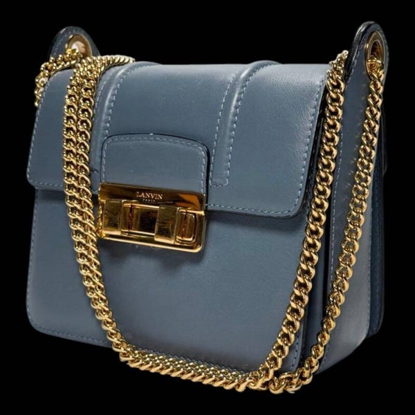 Sac Lanvin Jiji Mini — cuir bleu poudré & chaîne dorée