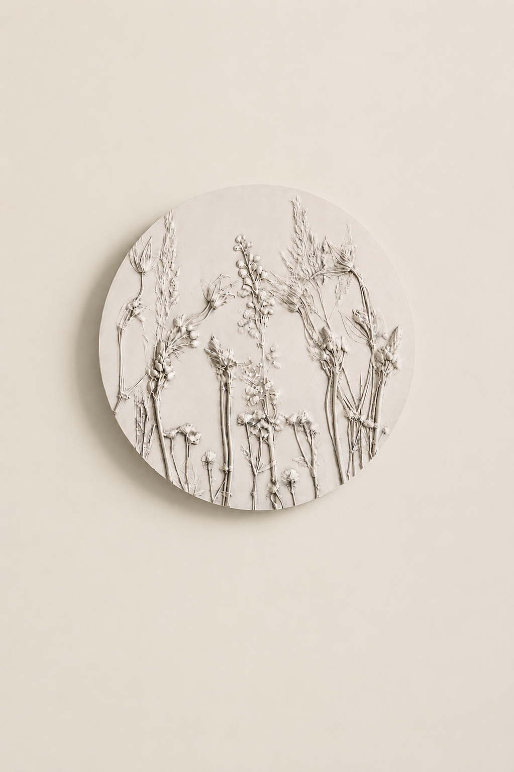 botanische gipstegel groot  rond hangend aan muur