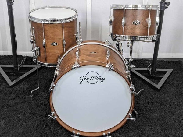 Pre-loved George Way Tradition Tuxedo Walnut 12x8, 14x14, 20x14 drum kit.