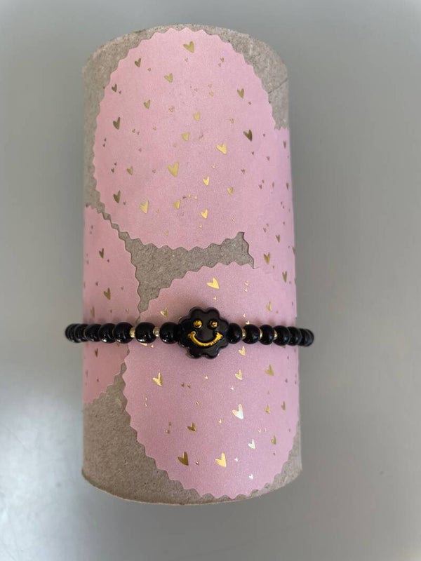 Armband zwart met goud met smiley