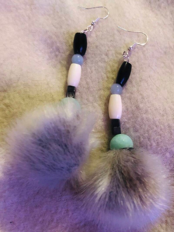 Natural Sealskin Earrings in Multiple Styles with Bone Beads & Semi-Precious Stones