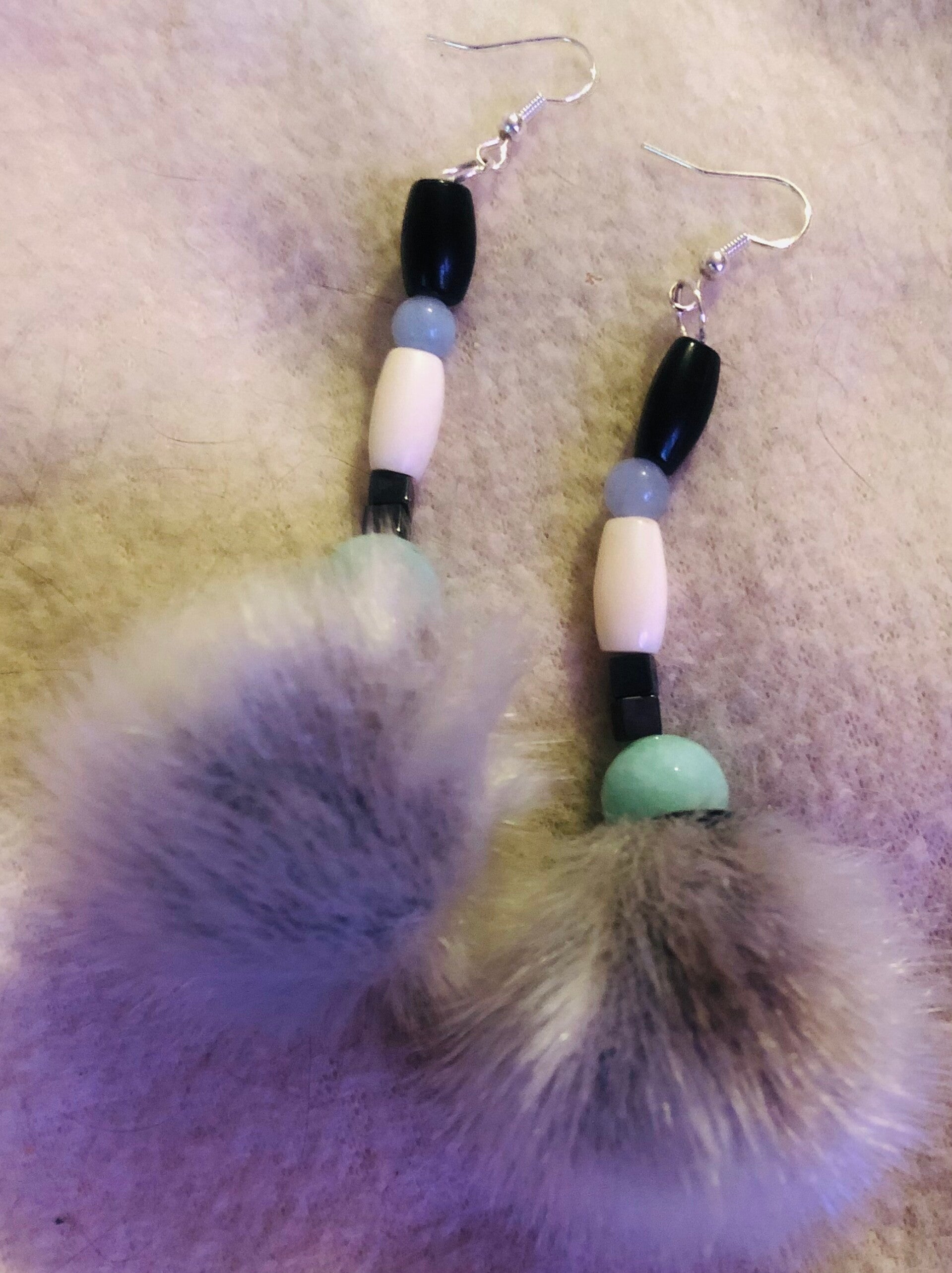 Natural Sealskin Earrings in Multiple Styles with Bone Beads & Semi-Precious Stones