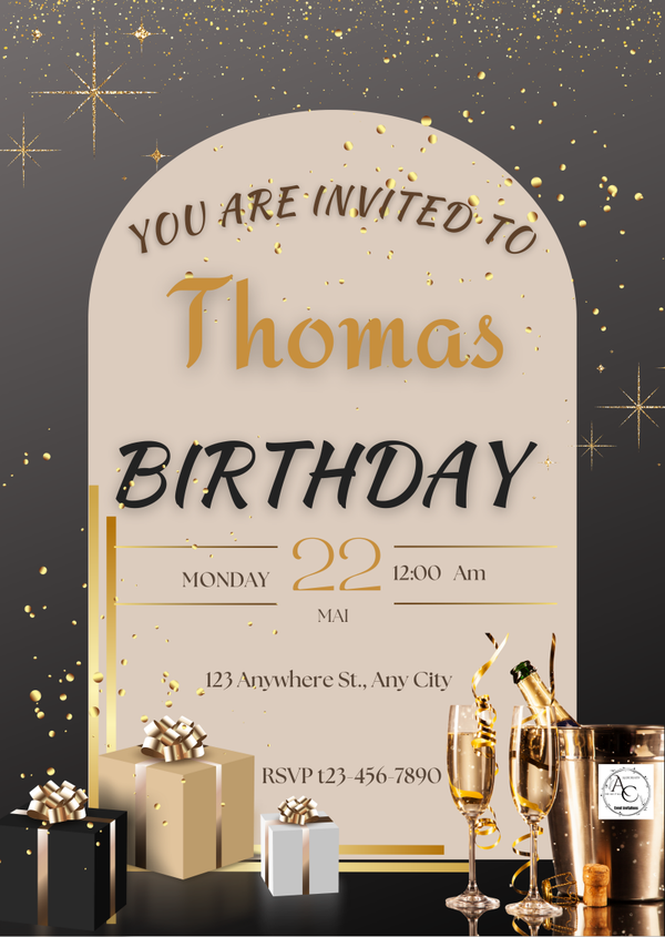 Happy Birthday Digital Invitation Custom Text & Festive Design for Kids or Adults