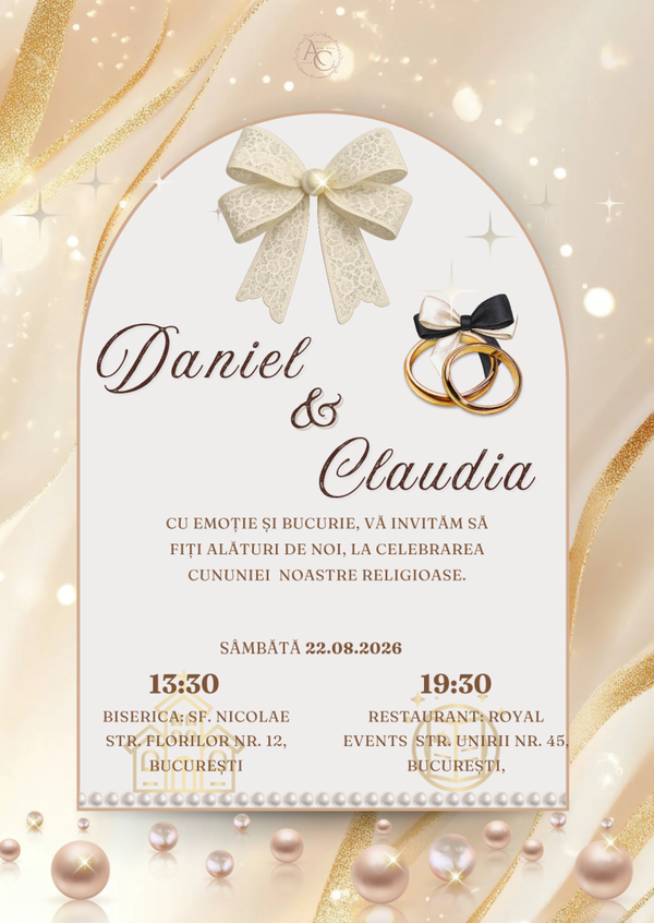 Invitație de Nuntă Daniel & Claudia  Elegantă și Simplă