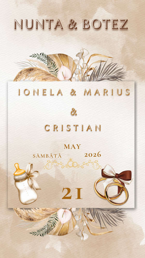 Invitație de nuntă digitală  simplă, elegantă și personalizată