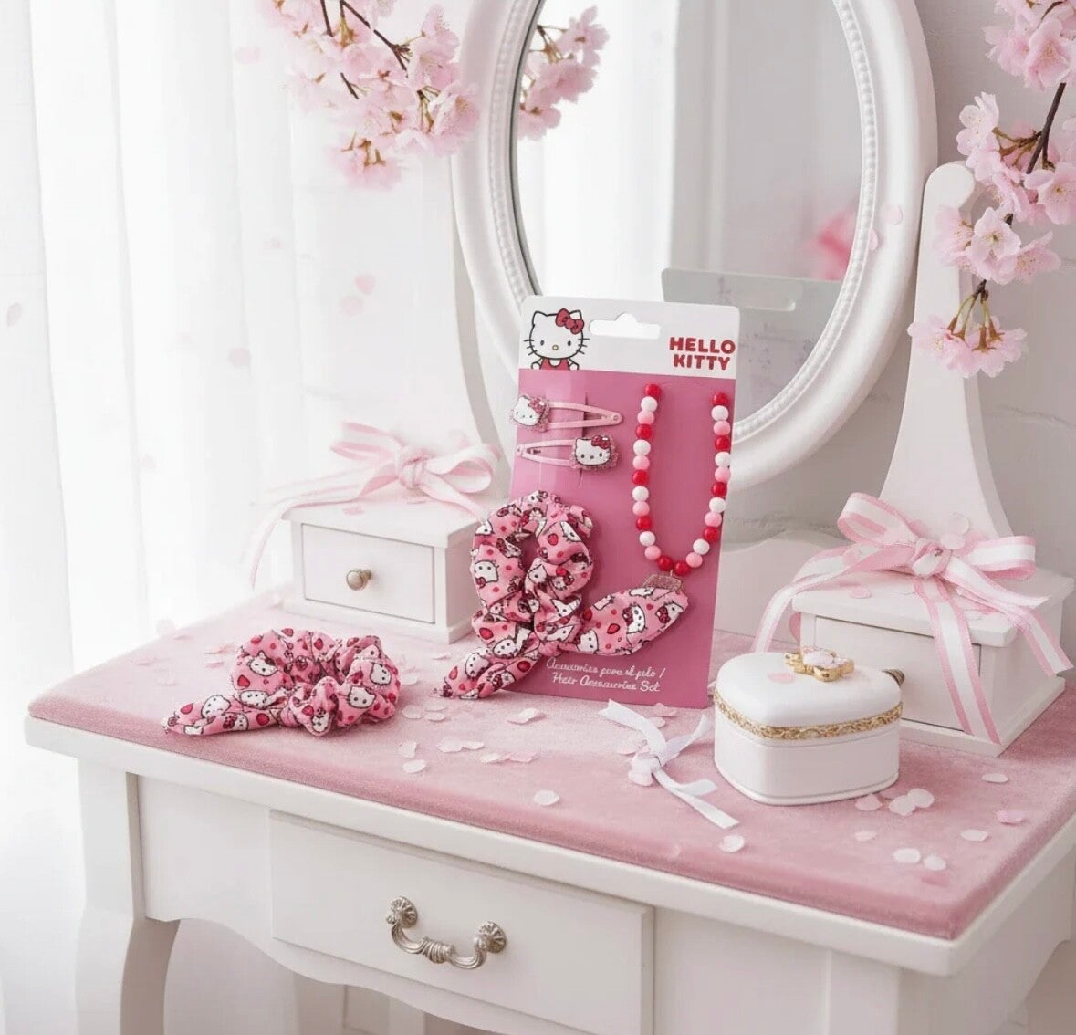 (Précommande)🎀🐱 Ensemble Hello Kitty – collier & accessoires cheveux