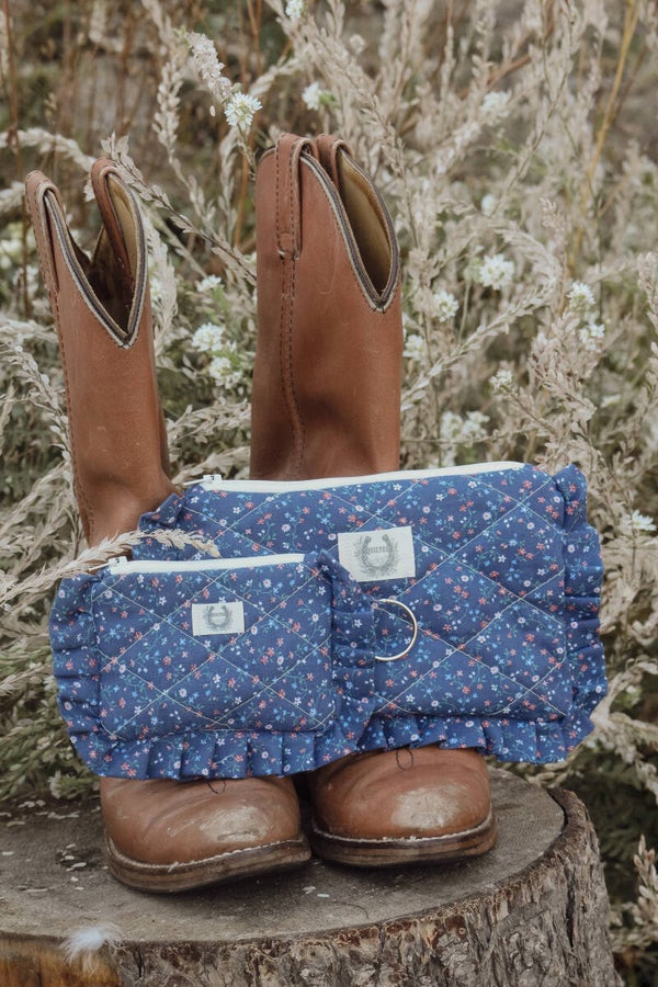 blue floral S - coin pouch keychain
