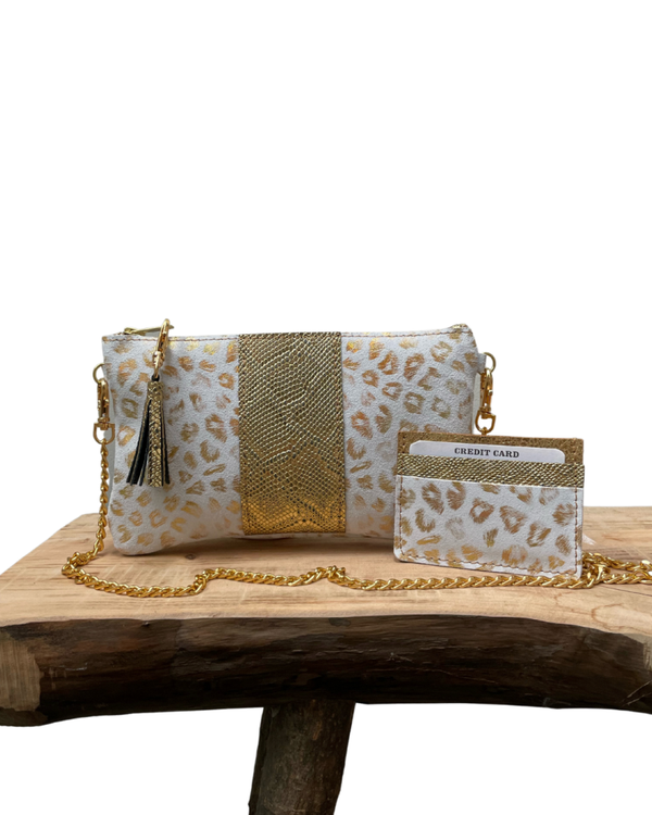 Leren gouden clutch incl. creditcard mapje