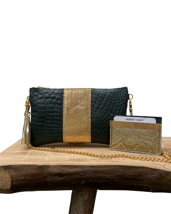 Donkergroene clutch incl. creditcard mapje 01