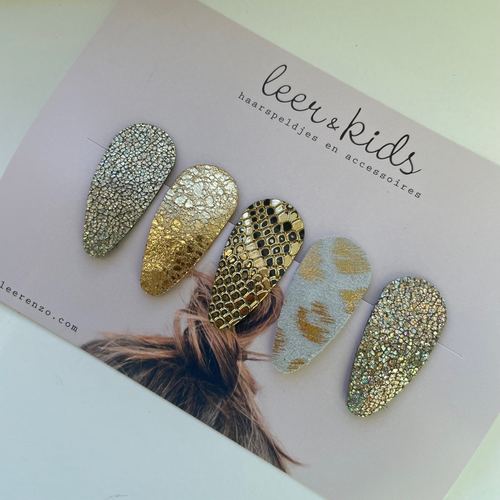 Leren haarspeldjes baby goud