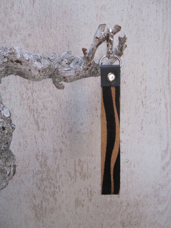 Leren keycord zebra/bruin