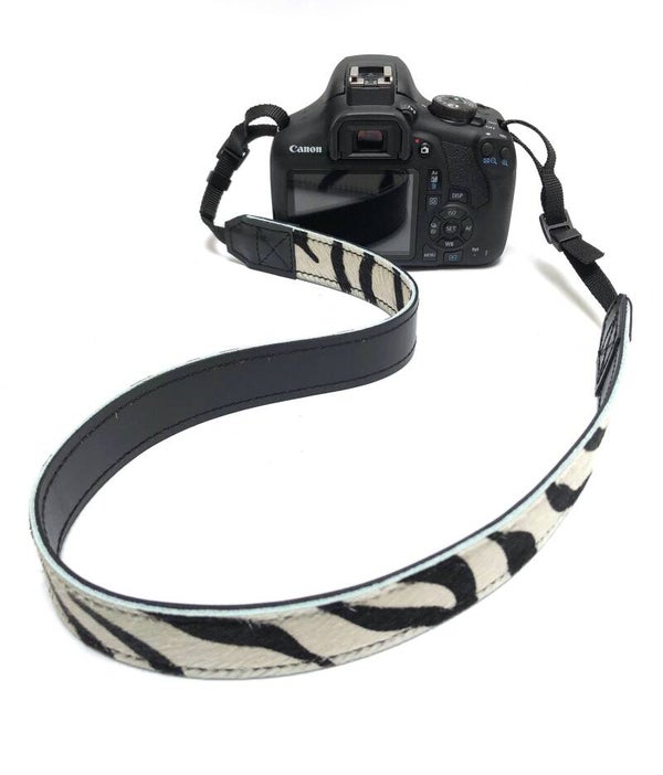 Leren camera riem zebra