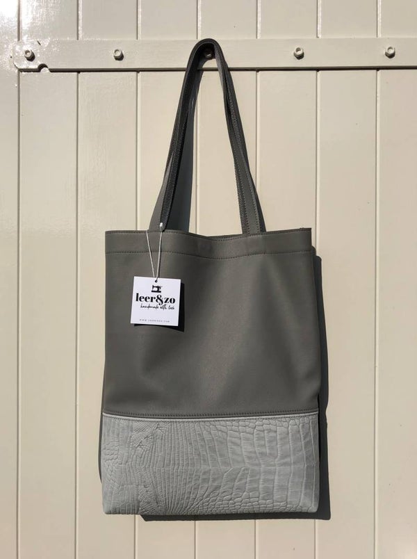 Leren tote bag grijs met crocoprint