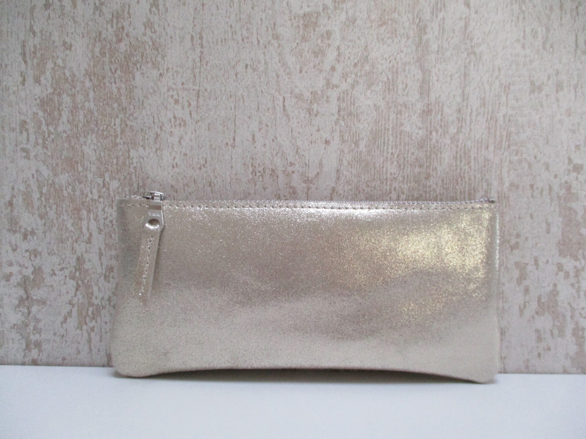 Leren make-up tas large zilver