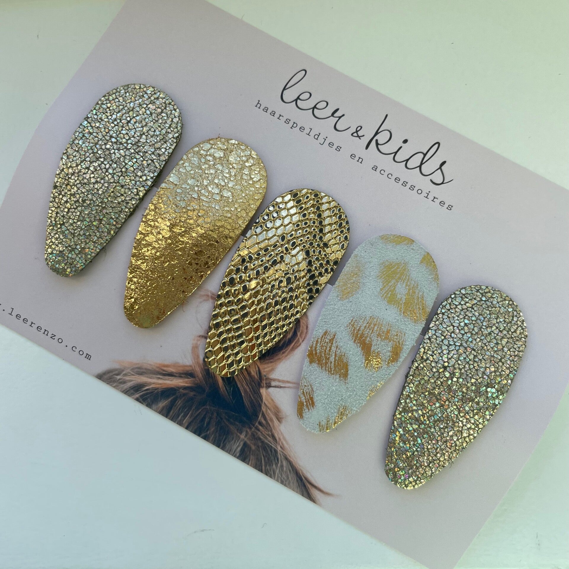 Leren haarspeldjes meisje goud