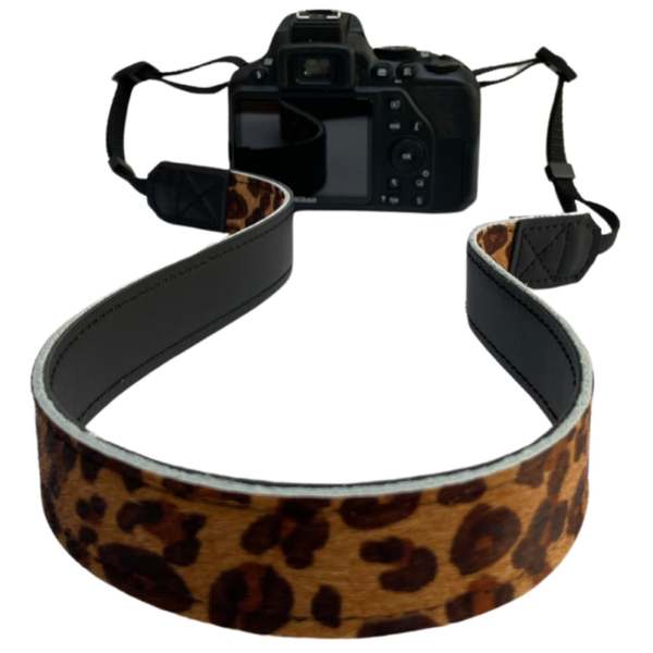 Leren camera riem luipaard