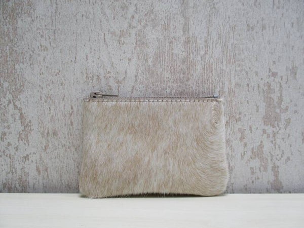 Koeienhuid etui beige/cognac