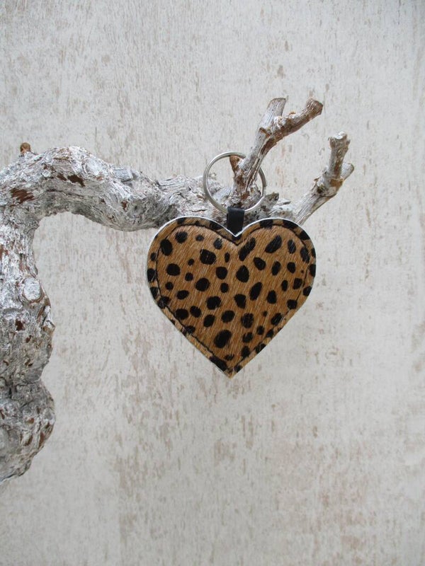Leren sleutelhanger cheetah/cognac