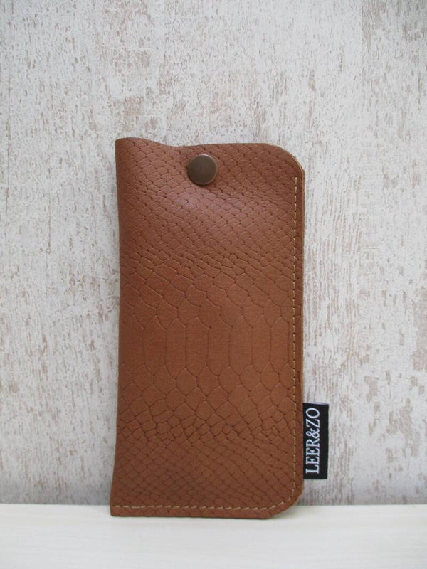 Leren brillenhoes cognac grootmodel