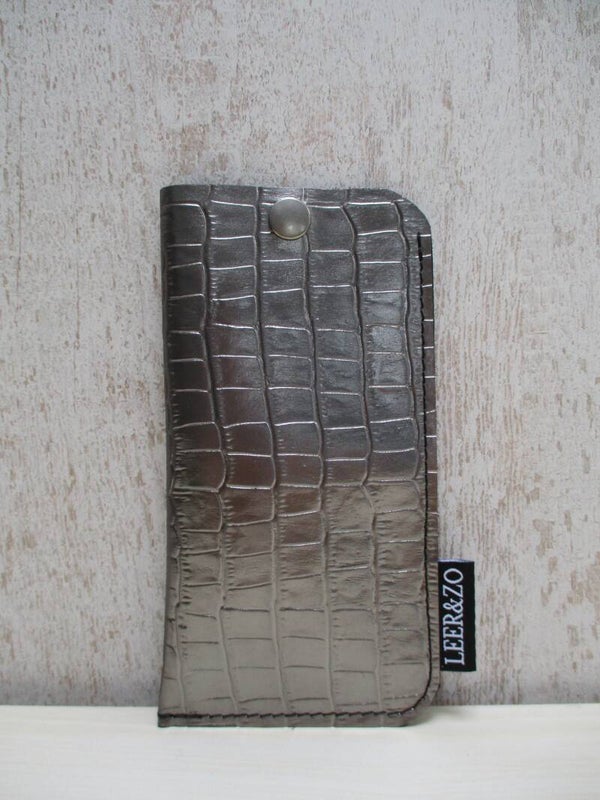 Leren brillenhoes zilver grootmodel