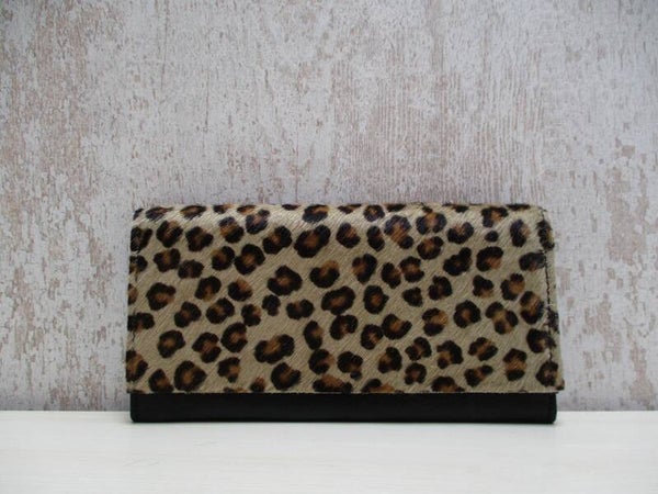 Leren portemonnee luipaard mini
