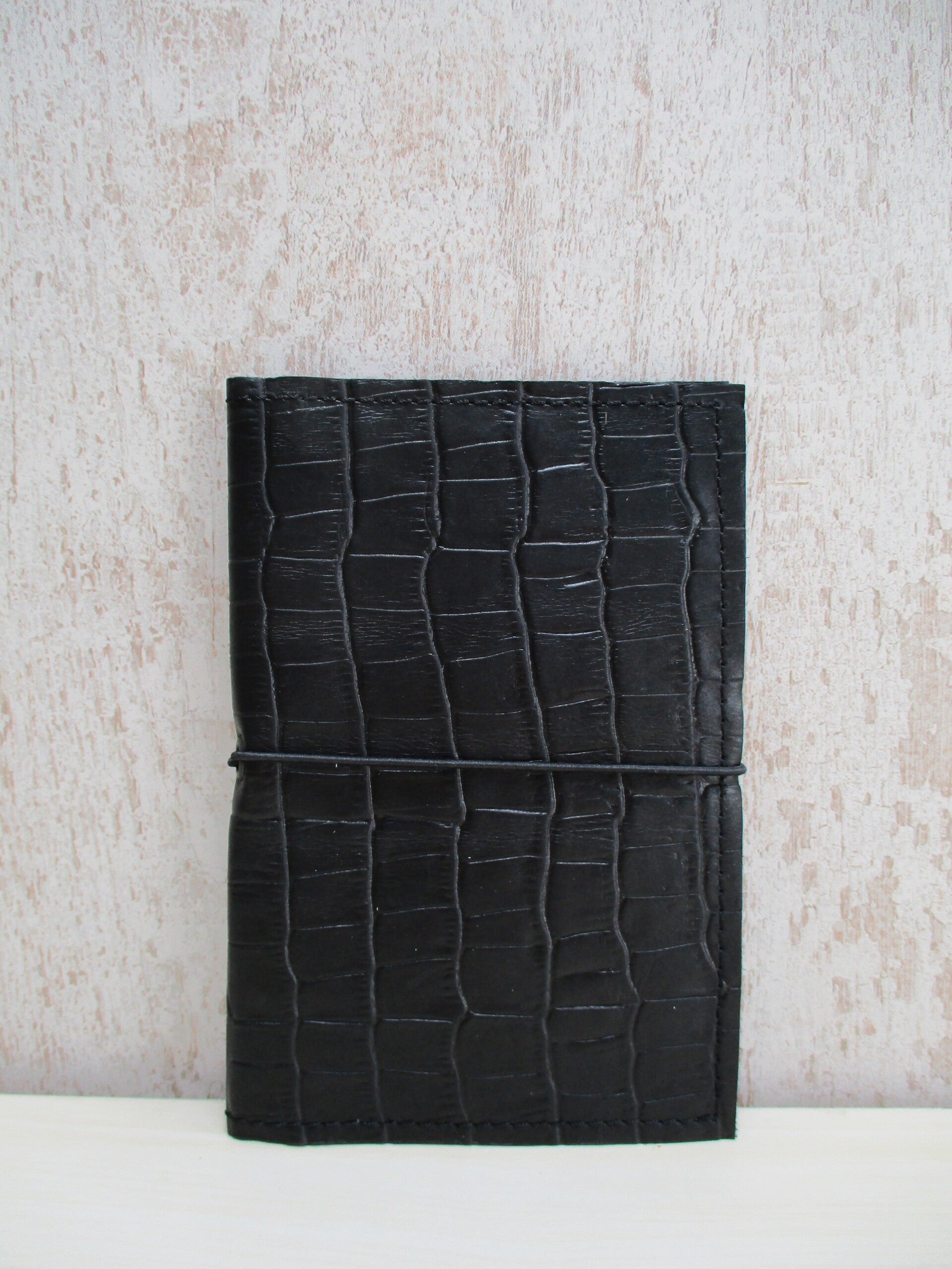 Leren paspoorthoes zwart croco