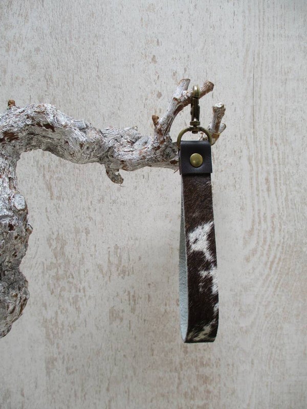 Leren keycord donkerbruin/wit