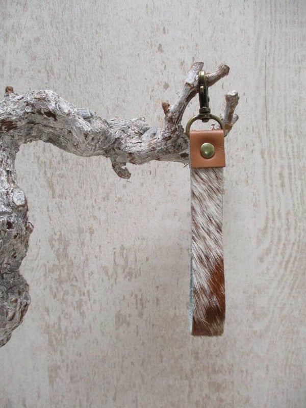 Leren keycord cognac/wit