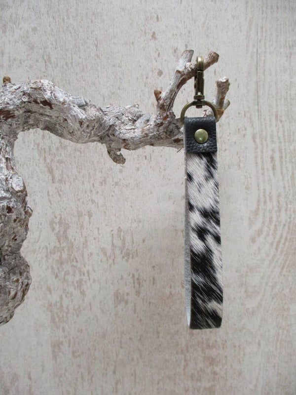 Leren keycord  zwart/wit