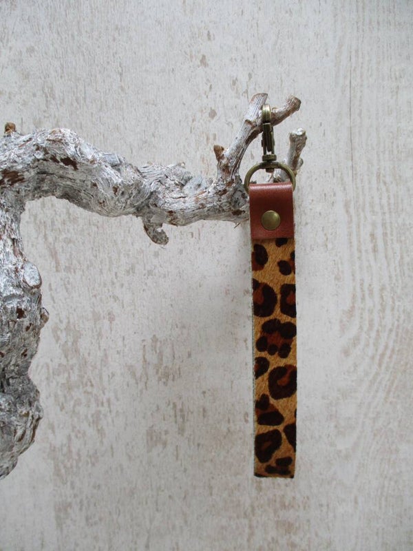 Leren keycord luipaard cognac