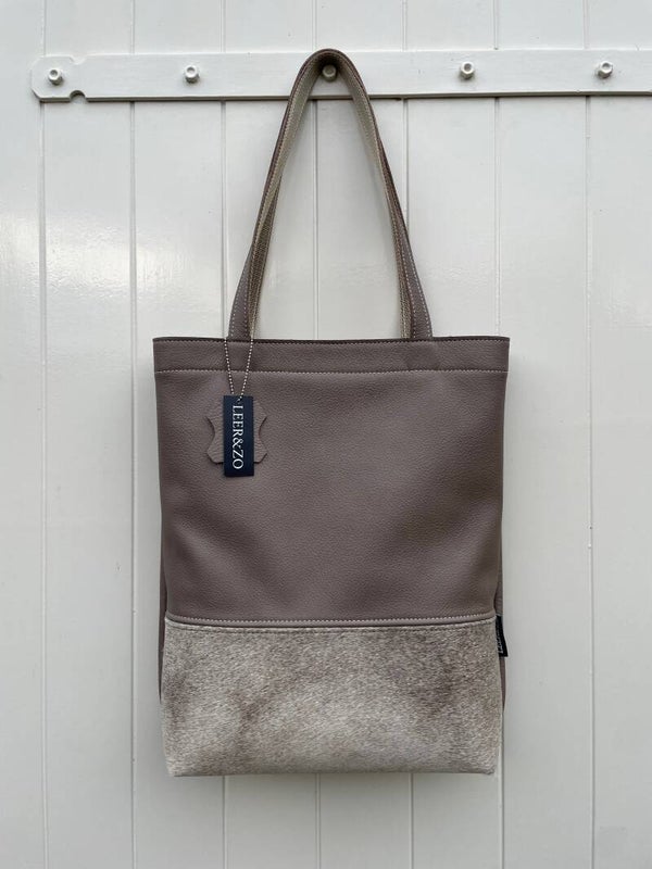 Leren tote bag taupe koeienhuid