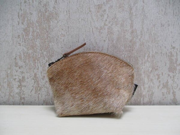 Koeienhuid make-up tasje cognac/beige