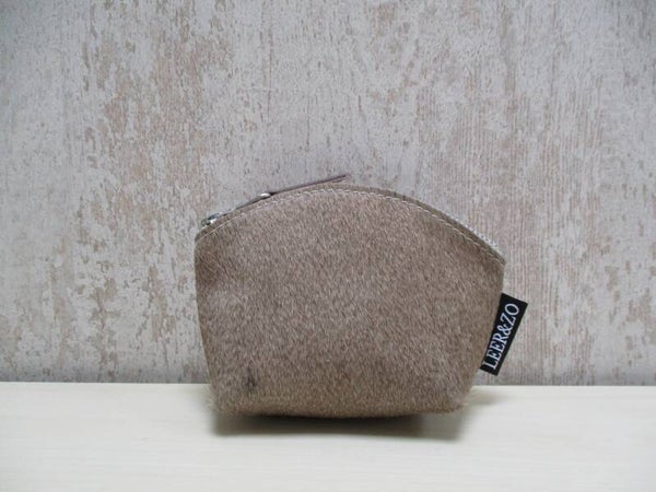Koeienhuid  make-up tasje taupe/wit 2
