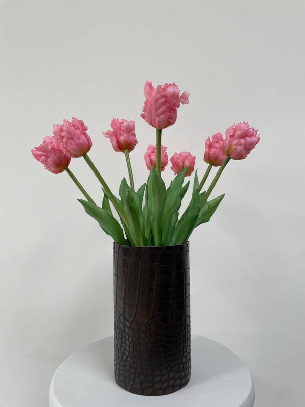 Leren vaas met bruin/brons croco print