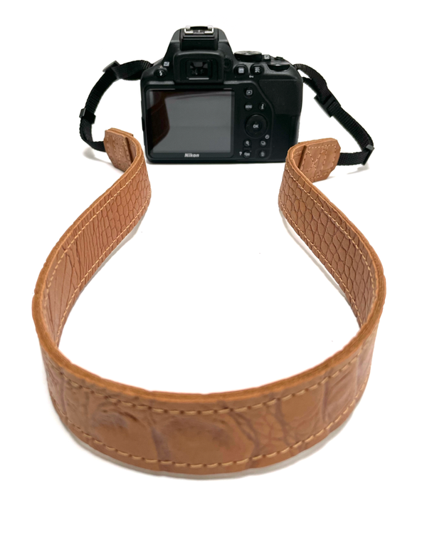 Leren camera riem cognac croco