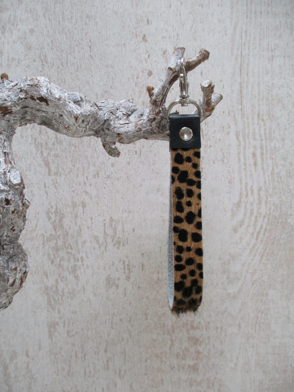 Leren keycord cheetah/cognac