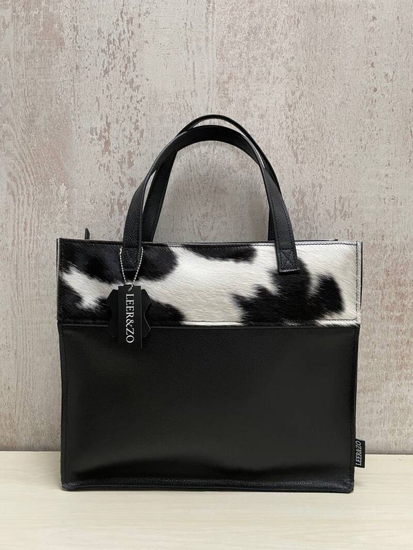 Leren laptop tas zwart/wit 3