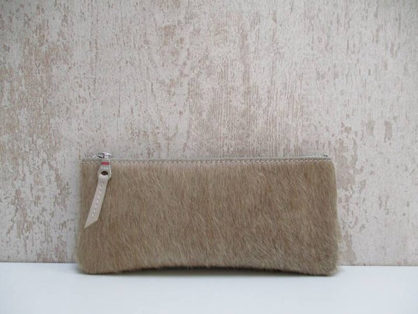Koeienhuid make-up tas large taupe