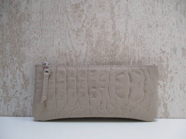 Leren make-up tas large beige croco