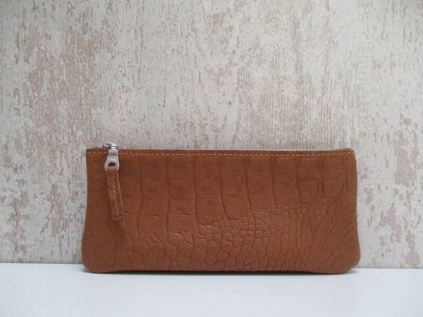 Leren make-up tas large cognac croco