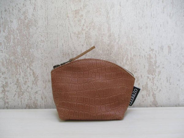 Leren make-up tasje cognac