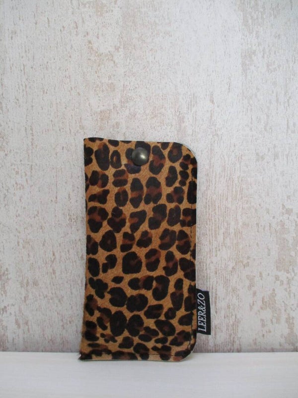 Leren brillenhoes luipaard grootmodel